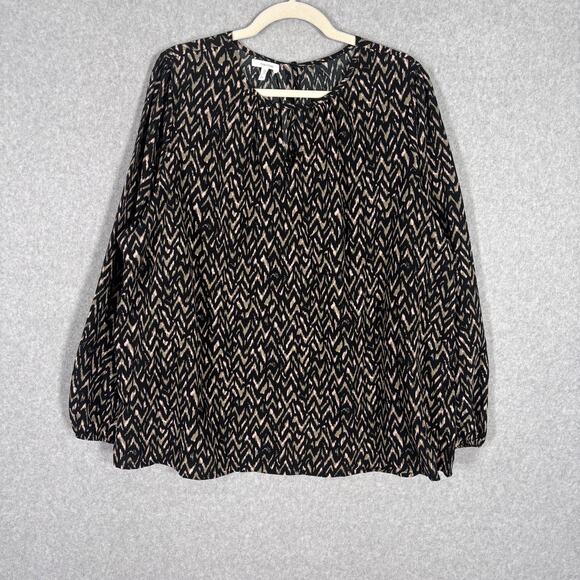Maurices Blouse 2X Black Tan Chevron Flowy Satin Neutrals Boho Cottage Loud - Picture 1 of 13